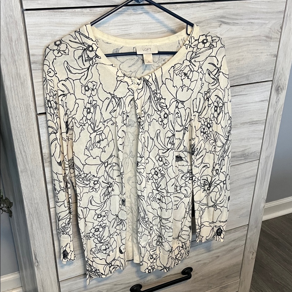 LOFT Cream and Black Floral Top